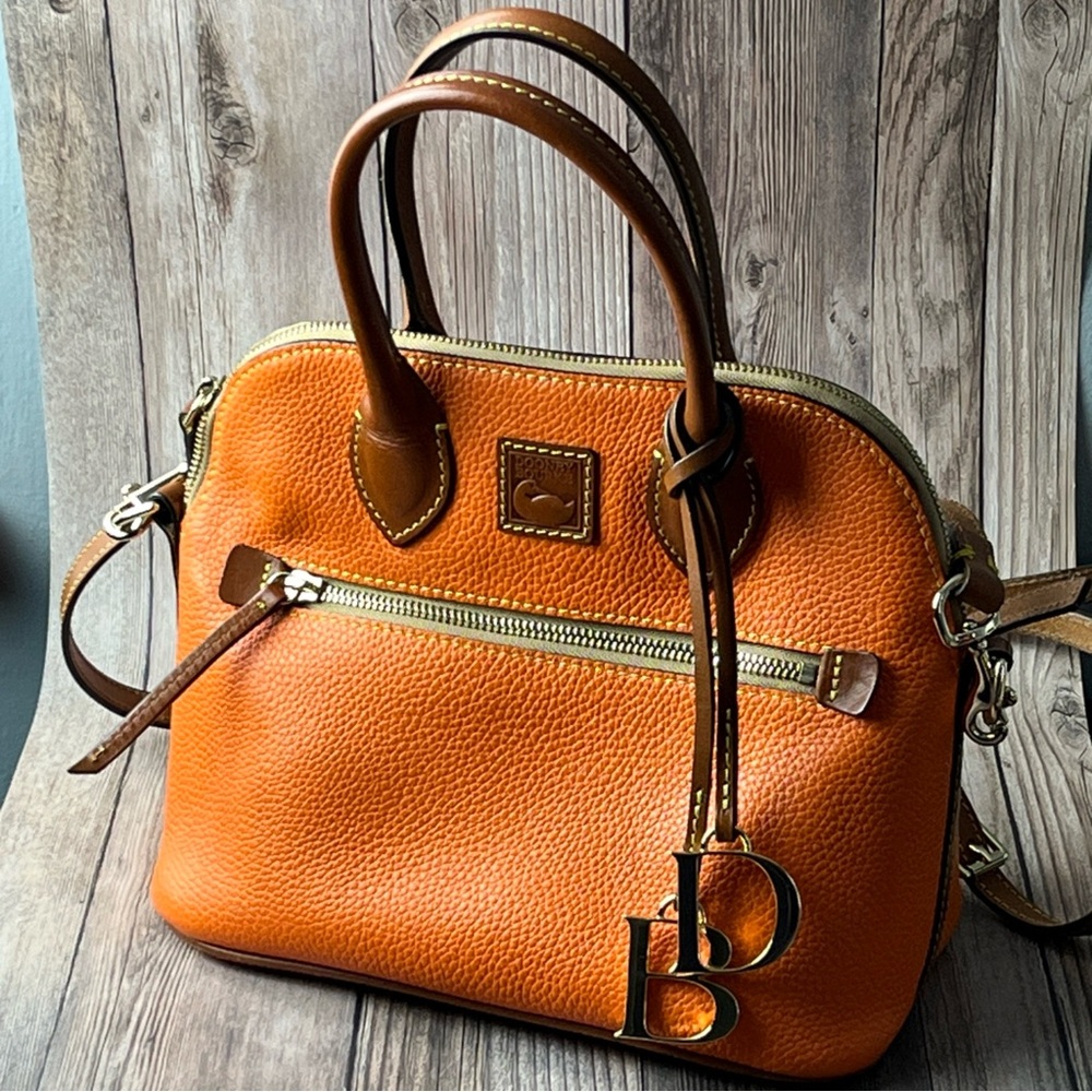 Dooney & Bourke Orange and Brown domed Satchel with Structured Design
